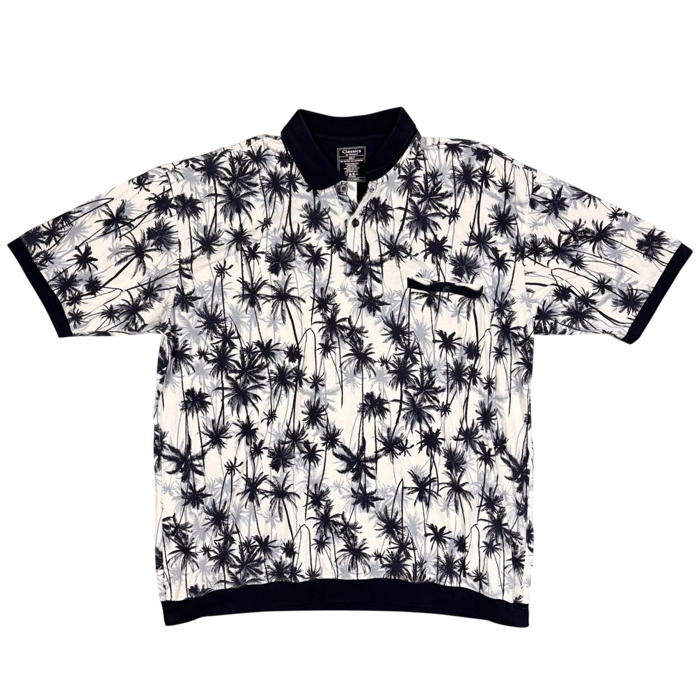 Classics by Palmland Mens 3XLT‎ Palm Tree Tropical Polo Shirt White Knit Tall